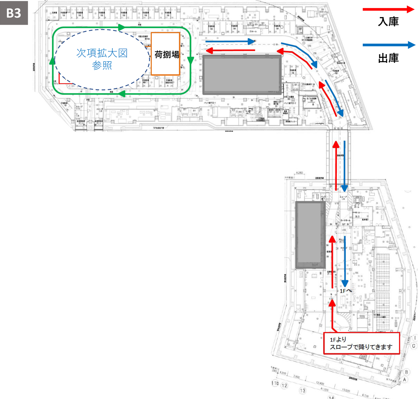 搬入・搬出作業に関する時間区分及びルート